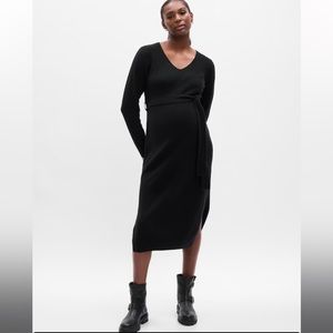 Women’s GAP Maternity Cash Soft MIDI Belted Sweater Dress Black Medium M New